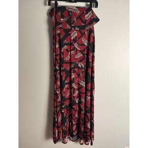 LuLaRoe Maxi Skirt Dress Cranberry Black Feathers High Yoga Waist Large NWT